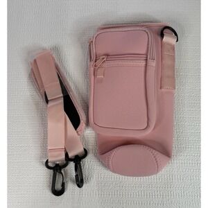 Neoprene Water Bottle Holder Crossbody Blush Pink Active Travel Bag